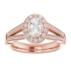 Halo Oval Old Miner Genuine Natural Earth Mined Diamond Ring Split Shank 6 Prong Set 4 Carats