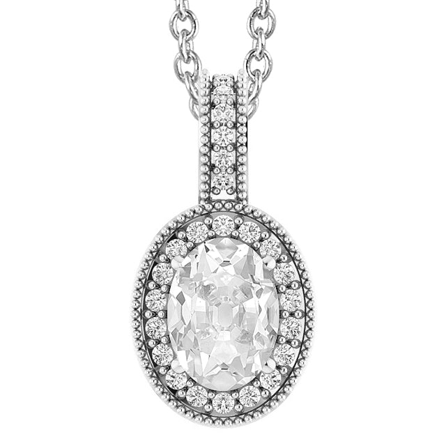 Halo Oval Old Miner Real Diamond Pendant 5.50 Carats Milgrain White Gold