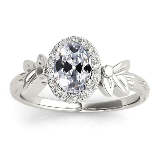 Halo Oval Old Miner Real Diamond Ring Leaf Vintage Style 4 Carats