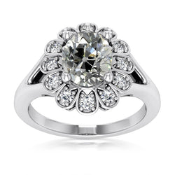 Halo Oval Real Old Miner Natural Earth Mined Diamond Ring Split Flower Style 4.75 Carats