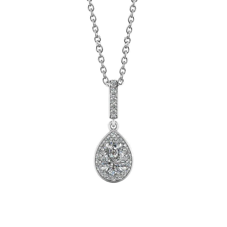 Halo Pear Cut And Round 1.72 Ct Natural Diamonds Pendant Necklace White Gold