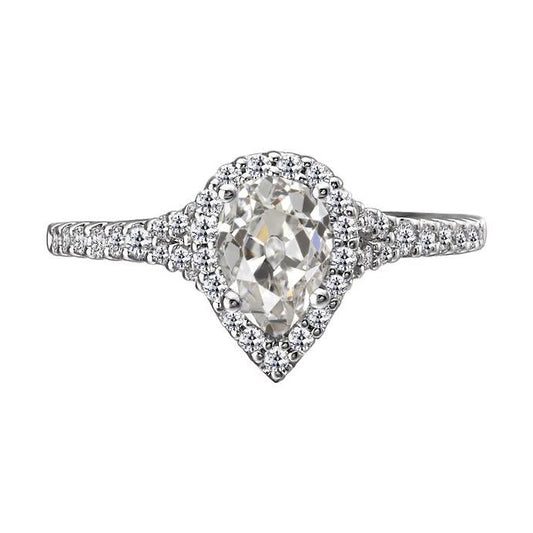 Halo Pear Old Mine Cut Real Diamond Ring Jewelry 5 Carats