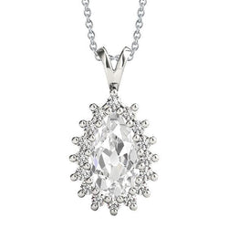 Halo Pear Old Miner Real Natural Earth Mined Diamond Pendant 3.50 Carats Sunburst Style Gold