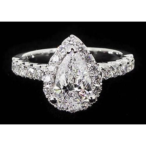 Halo Pear Real Diamond Anniversary Ring 2.75 Carats White Gold 14K