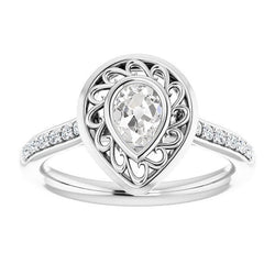 Halo Pear Real Old Cut Diamond Ring With Accents Bezel Set 2.50 Carats