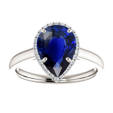 Cornflower Blue Sapphire Pear Shape Gemstone Ring in 14K White Gold – main view