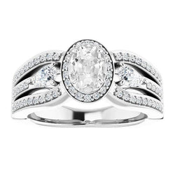 Halo Pear & Oval Old Miner Real Natural Earth Mined Diamond Ring Triple Split Shank 6.75 Carats