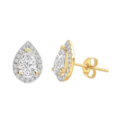 Halo Pear & Round Genuine Diamond Lady Stud Earrings 3.30 Ct. Yellow Gold 14K