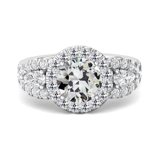 Halo Pear & Round Old Cut Real Diamond Wedding Ring 7 Carats 14K Gold