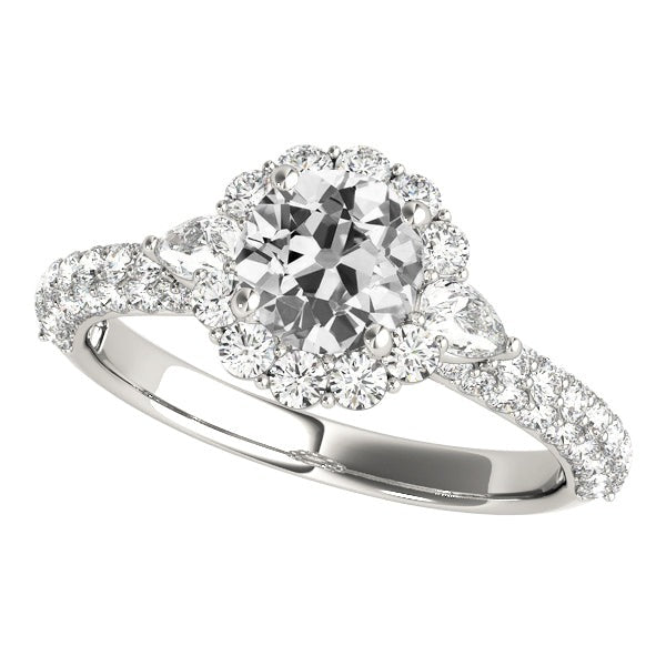 Halo Pear & Round Old Miner Real Diamond Ring With Accents 5.50 Carats