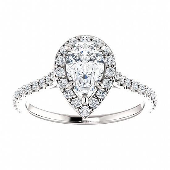 Halo Pear & Round Real Diamond Ring Solitaire With Accents 1.50 Ct.
