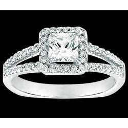 Halo Princess Real Diamond Ring With Accents 2.25 Ct. White Gold 14K