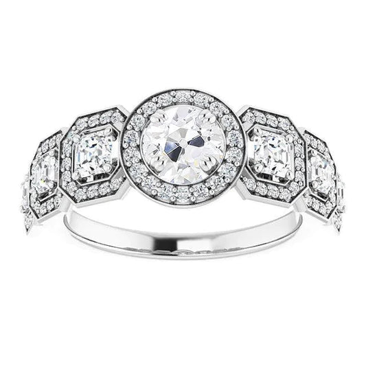 Halo Radiant & Round Old Miner Natural Diamond Ring With Accents 8 Carats