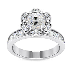 Halo Real Cushion Old Mine Cut Natural Earth Mined Diamond Ring Flower Style 5 Carats