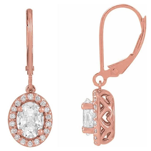 Halo Real Diamond Drop Earrings Oval Old Cut 6.50 Carats Rose Gold