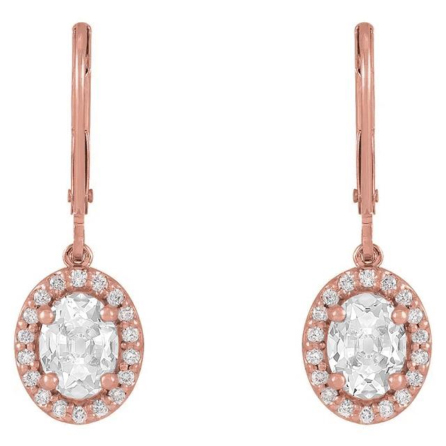 Halo Real Diamond Drop Earrings Oval Old Cut 6.50 Carats Rose Gold