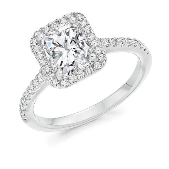 Halo Real Diamond Engagement Ring 1.4 Ct. White Gold