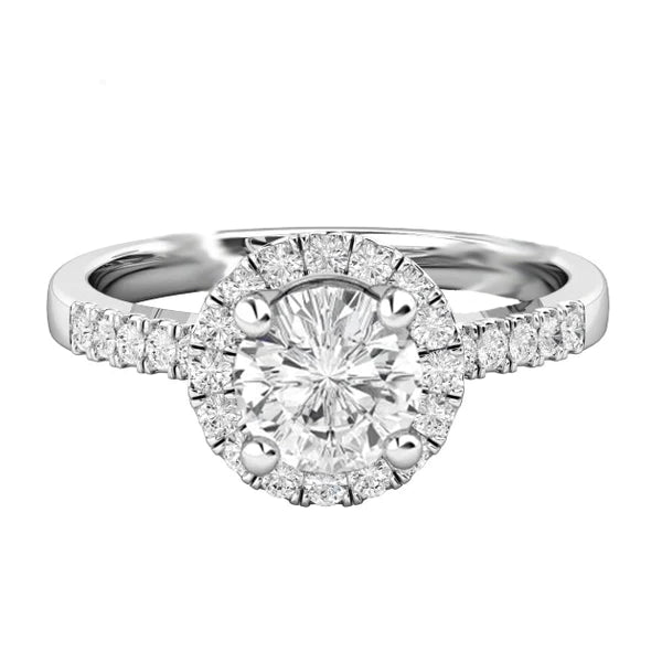 Halo Real Diamond Engagement Ring 5.10 Carats 14K White Gold