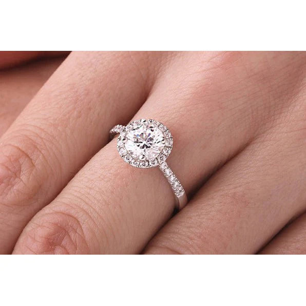 Halo Real Diamond Engagement Ring 5.10 Carats 14K White Gold