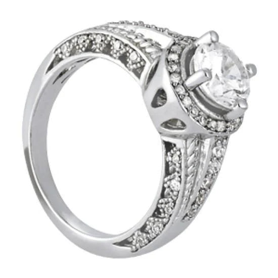 Halo Real Diamond Engagement Ring Vintage Style 1.50 Carats 14K