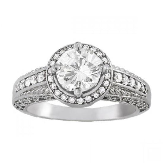 Halo Real Diamond Engagement Ring Vintage Style 1.50 Carats White Gold 14K