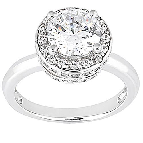 Halo Real Diamond Engagement Ring White Gold 2.61 Ct.
