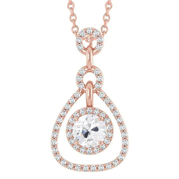 Halo Real Diamond Gold Pendant Old European Women Jewelry 3.50 Carats