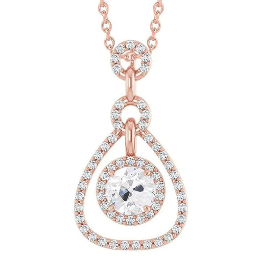 Halo Real Diamond Gold Pendant Old European Women Jewelry 3.50 Carats