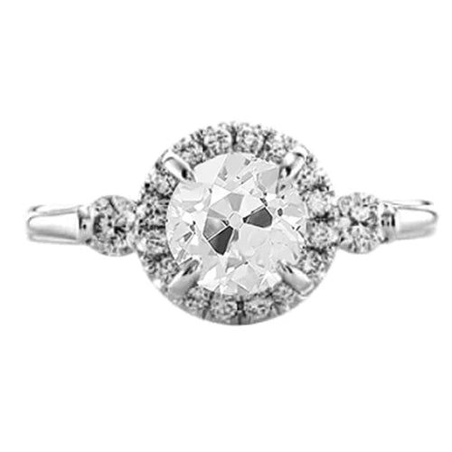 Halo Real Diamond Jewelry 2 Carats Old Cut Women's Ring White Gold 14K