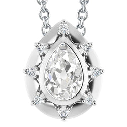 Halo Real Diamond Pendant Bezel Set Pear Old Miner 5 Carats White Gold 14K