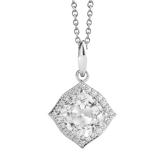 Halo Real Diamond Pendant Cushion Old Mine Cut Prong Set 4 Carats Gold 14K