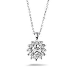 Halo Real Diamond Pendant Oval Necklace With Chain 2 Carats White Gold 14K