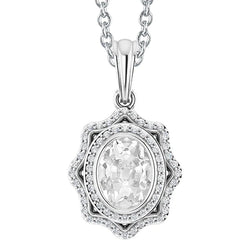 Halo Real Natural Earth Mined Diamond Pendant Oval Old Miner Bezel Set 4.50 Carats White Gold