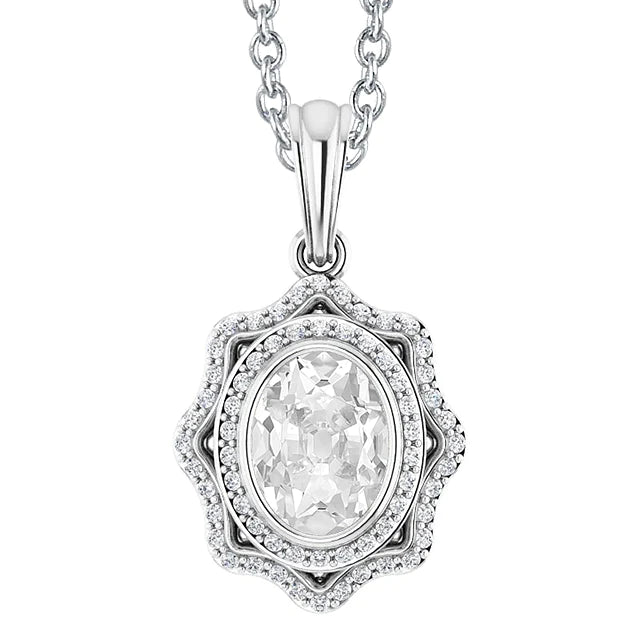 Halo Real Diamond Pendant Oval Old Miner Bezel Set 4.50 Carats White Gold