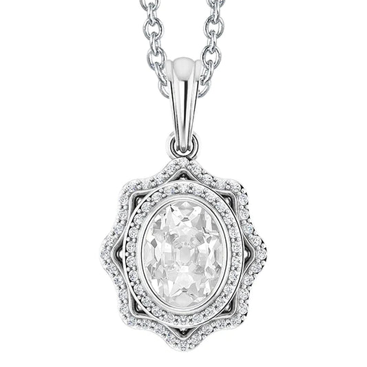 Halo Real Diamond Pendant Oval Old Miner Bezel Set 4.50 Carats White Gold