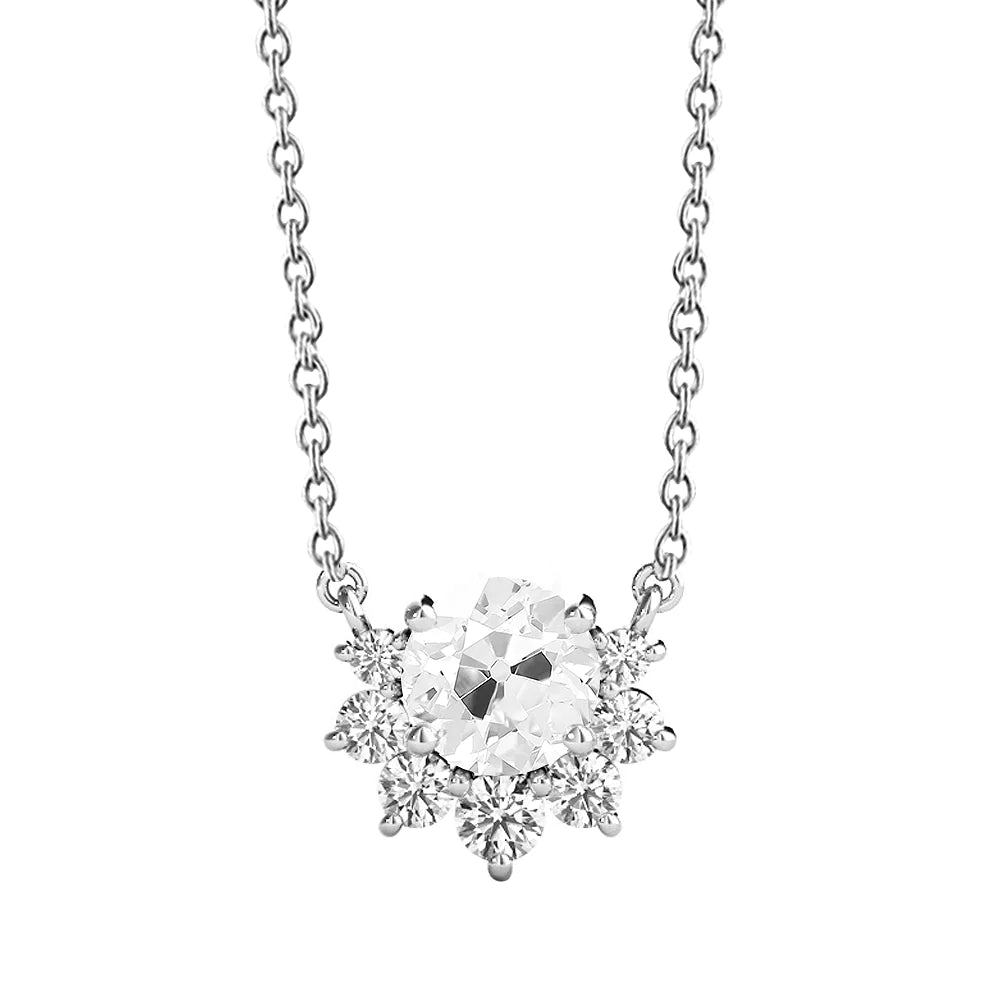 Halo Real Diamond Pendant Round Old Miner 3 Carats With Chain Gold 14K