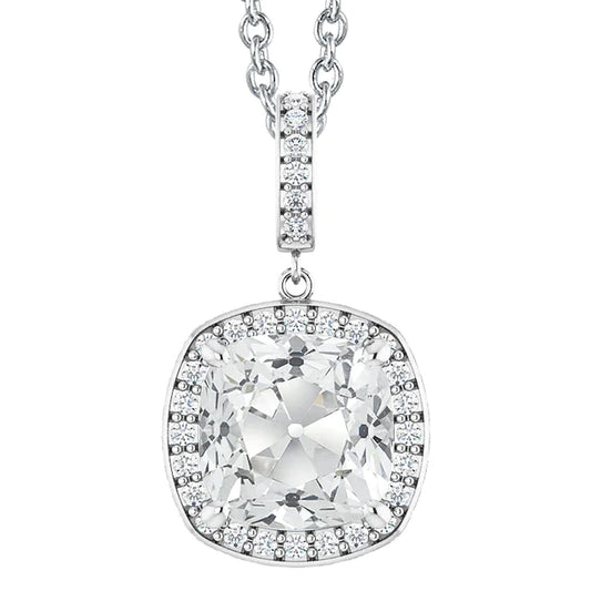 Halo Real Diamond Pendant Round & Cushion Old Mine Cut 7.50 Carats