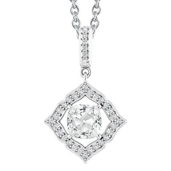 Halo Real Diamond Pendant Slide With Chain Cushion Cut Old Cut 3.50 Carats
