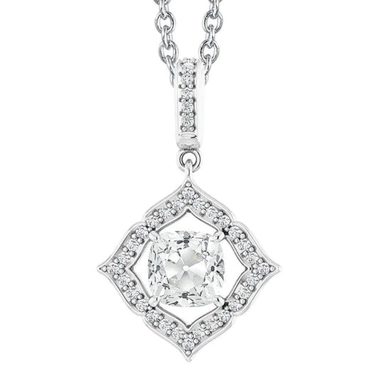 Halo Real Diamond Pendant Slide With Chain Cushion Cut Old Cut 3.50 Carats