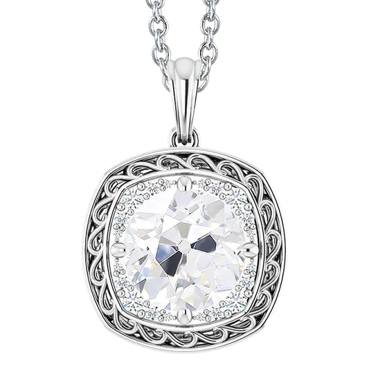 Halo Real Diamond Pendant Vintage Style Old Mine Cut Jewelry 4.50 Carats