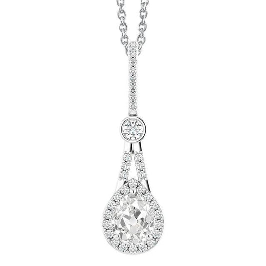 Halo Real Diamond Pendant With Bail Round & Pear Old Mine Cut 2.50 Carats