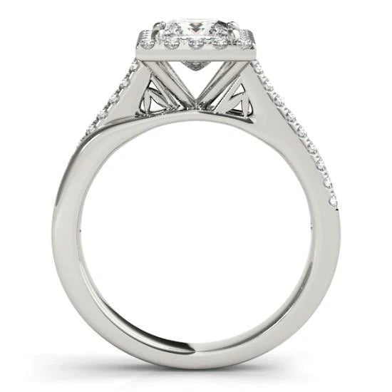 Halo Real Diamond Princess Cut With Accents Engagement Ring 