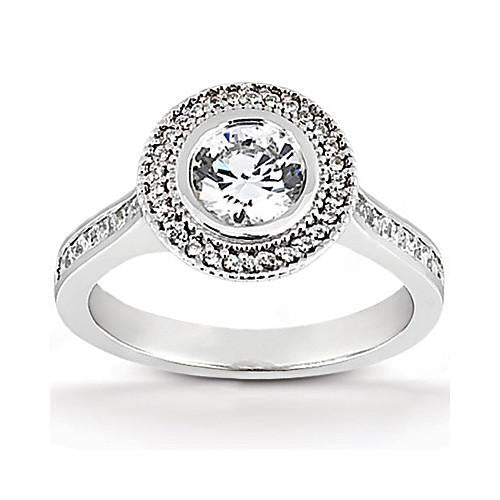 Halo Real Diamond Ring 2.22 Carats Women Engagement White Gold