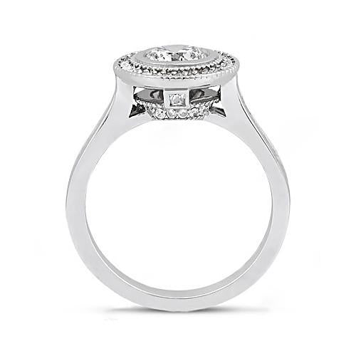 Halo Real Diamond Ring 2.22 Carats Women Engagement White Gold