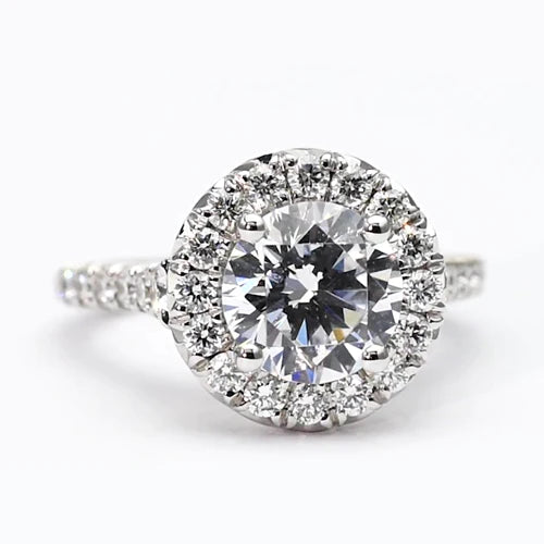 Halo Real Diamond Ring 2.50 Carats Round Cut Women White Gold 14K Jewelry