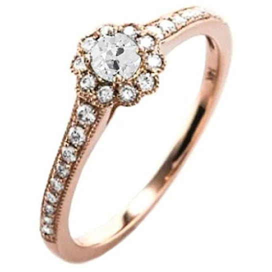 Halo Real Diamond Ring Old Cut Flower Style Rose Gold Milgrain 2.75 Carats