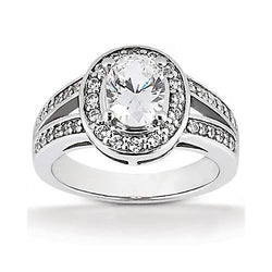 Halo Real Diamond Solitaire Oval Ring With Accent 1.71 Carat White Gold 14K