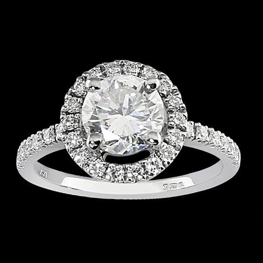 Halo Real Diamond Wedding Ring White Gold 1.50 Ct.