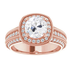 Halo Real Old Cut Round Natural Earth Mined Diamond Ring Vintage Style 4.75 Carats Rose Gold