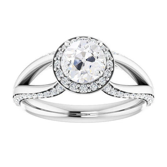 Halo Real Round Old Cut Diamond Ring With Accents Split Shank 5 Carats